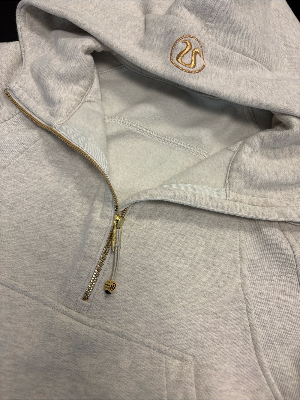 Lululemon Women's Light Gray/cream Zip-Hooded Sweatshirt with Gold Trim